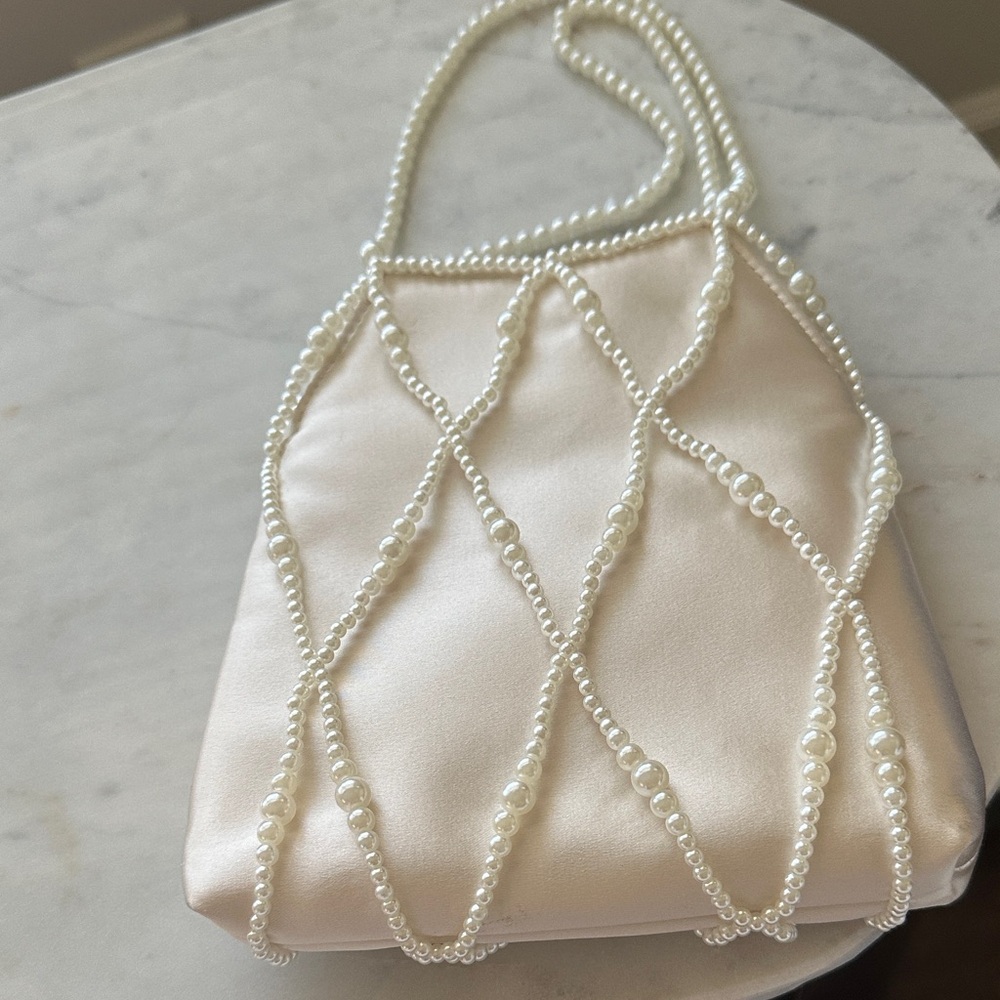 Gloria ivory satin Pearl-Embellished Cream Bag